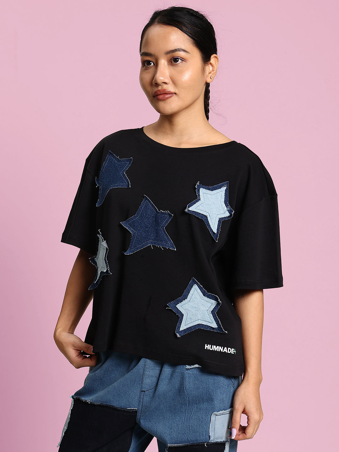 Women Black Oversized Starstruck Tee