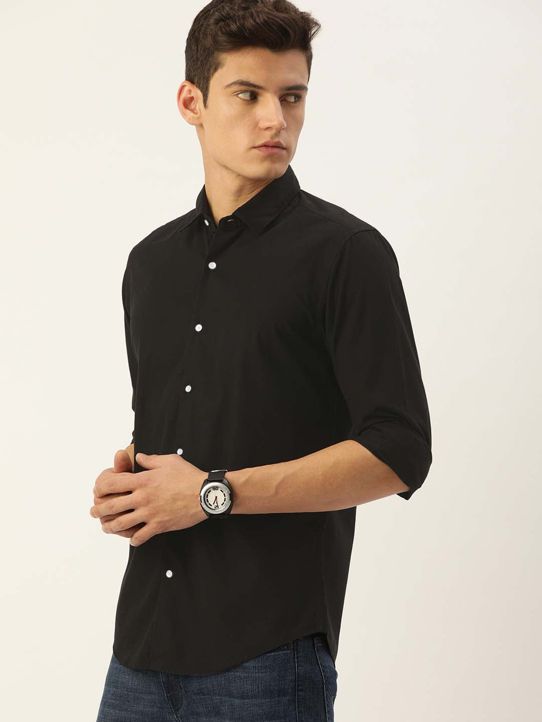 Men Black Slim Fit Solid Casual Shirt