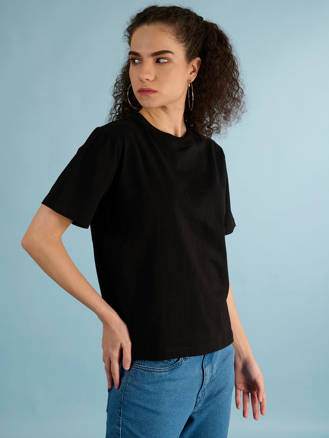 Women Regular Fit Black T-Shirts