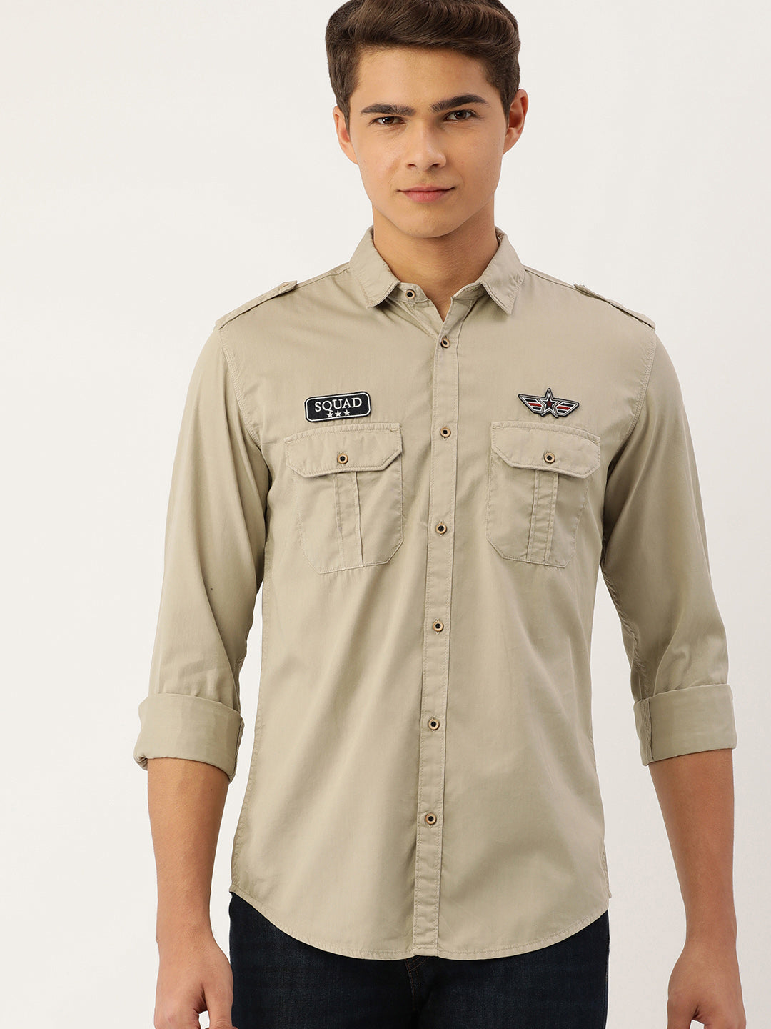 Men Coffee Brown Slim Fit Solid Casual Shirt