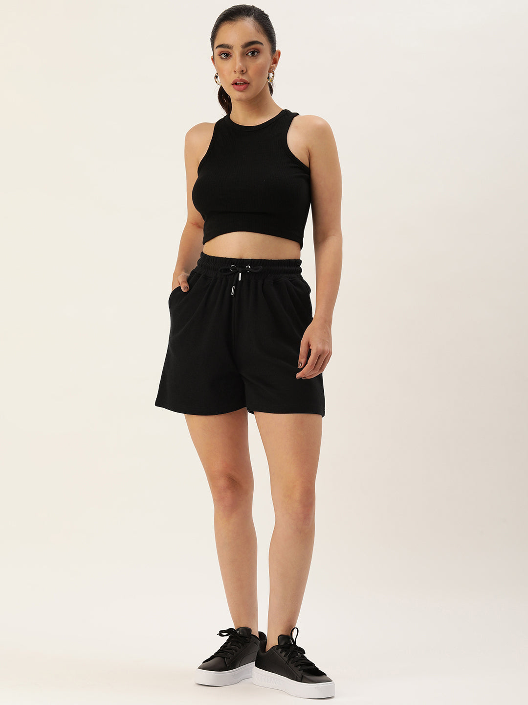 Women Black Loose Fit Solid Casual Shorts