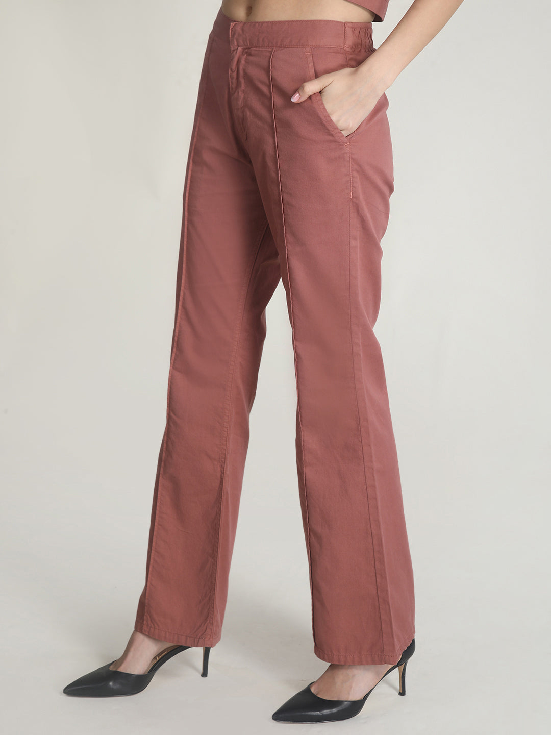 Women High Flare Fit Dusty Pink Trousers