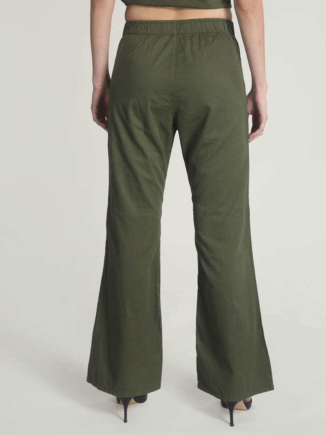 Women High Flare Fit Deep Lichen Green Trousers