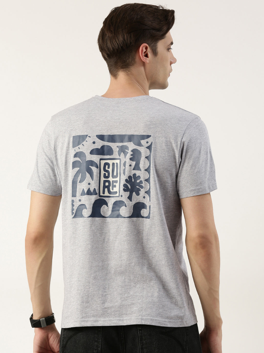 Men Light Grey Regular Fit Graphic Printed T-Shirt