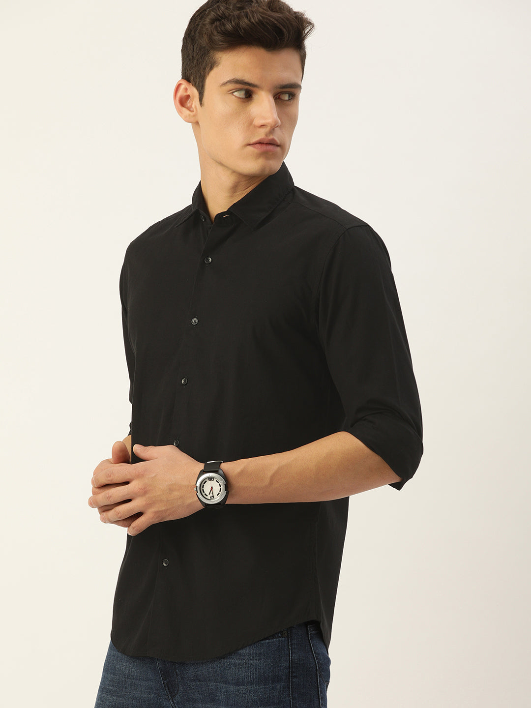 Men Black Slim Fit Solid Casual Shirt