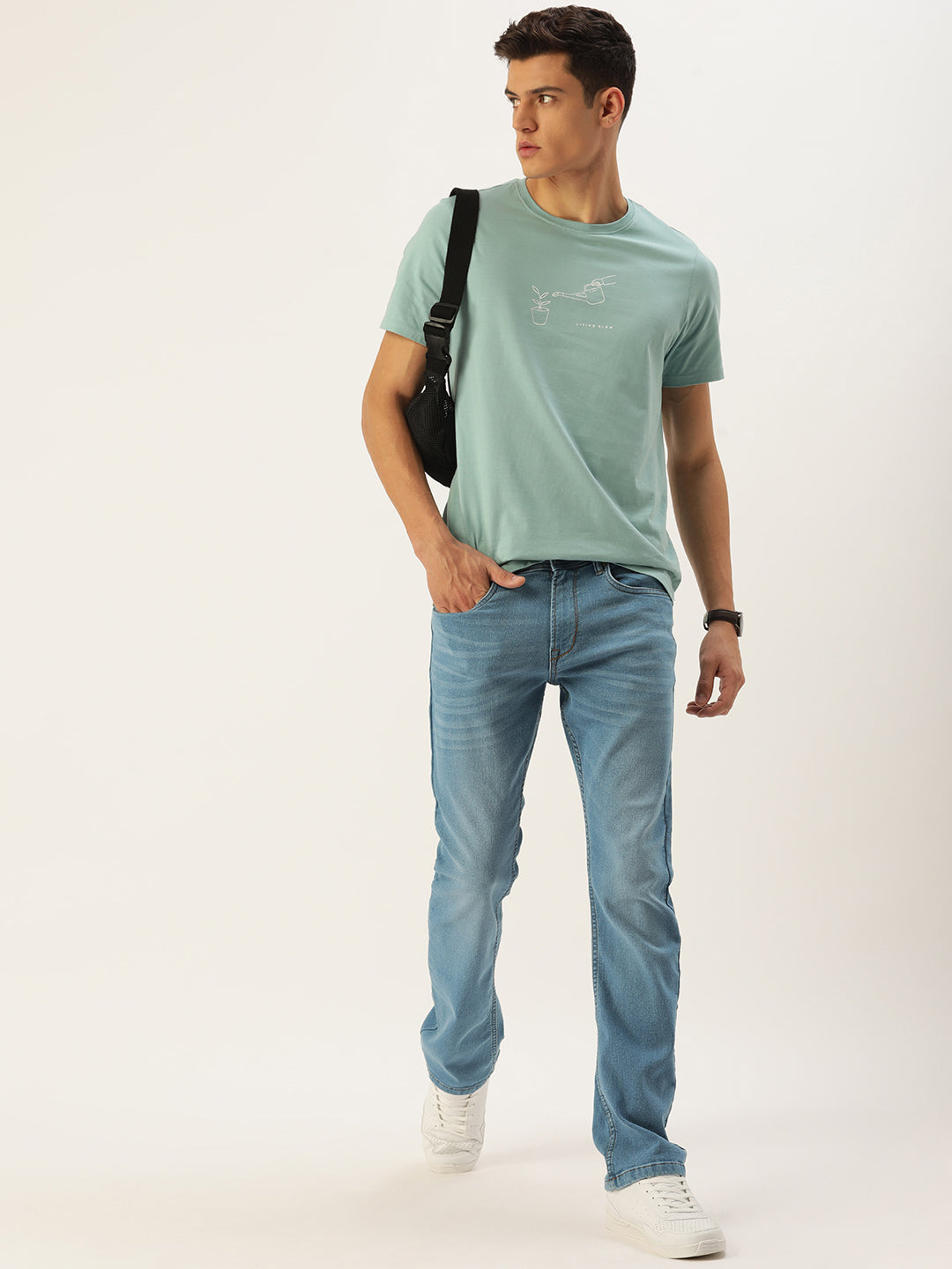 Men Light Blue Boot-Cut Solid Jeans