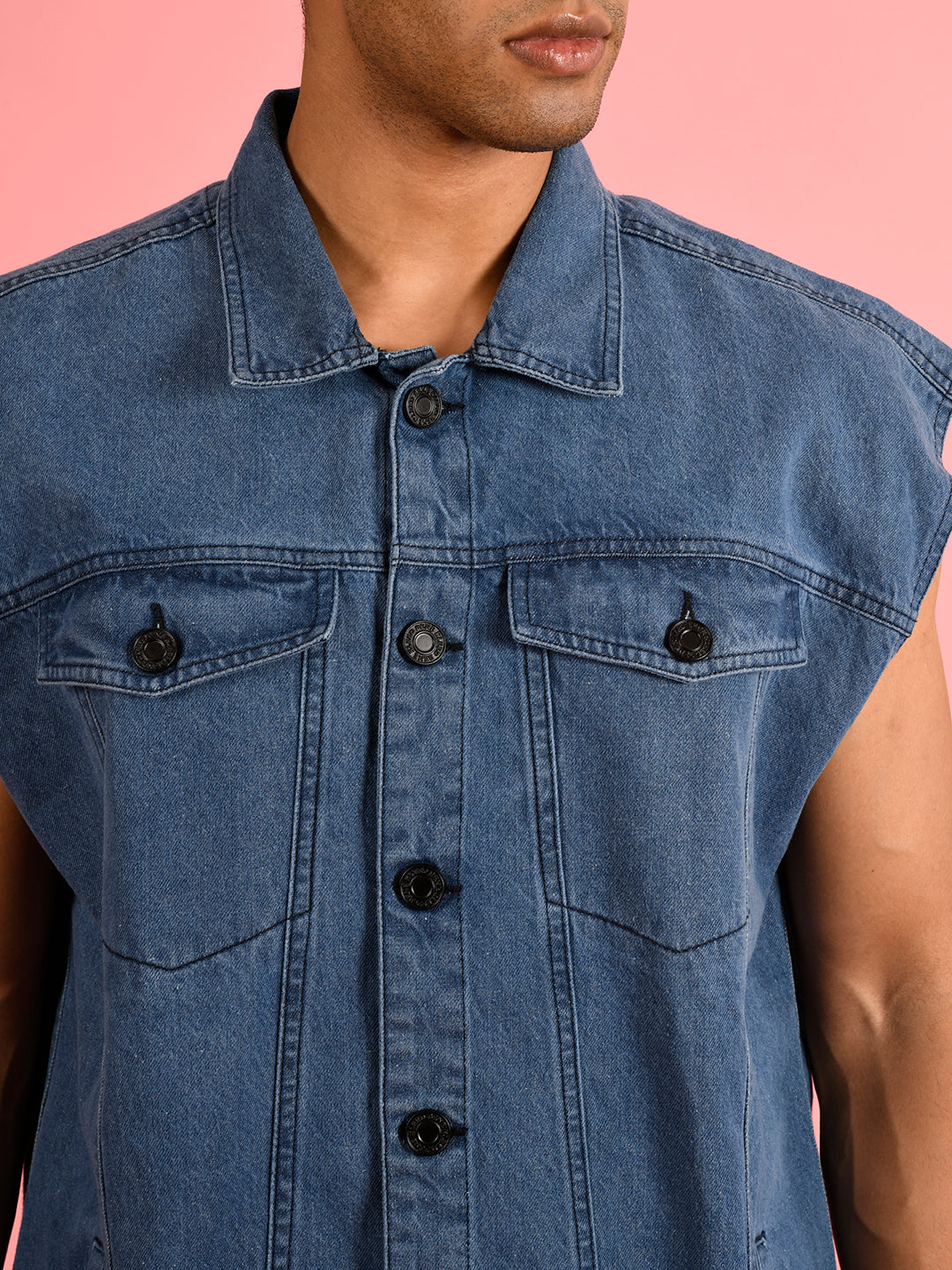 Men Over Size Fit Mid Blue Denim Jackets