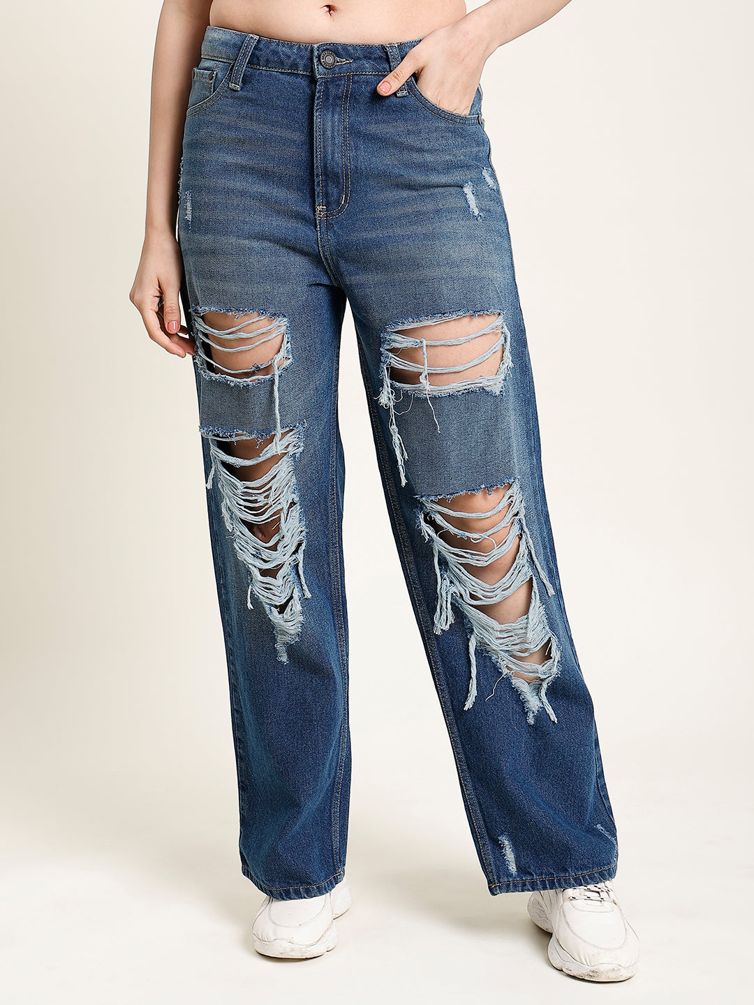 Women-Relaxe-Fit-High-Rise-Distressed-Jeans