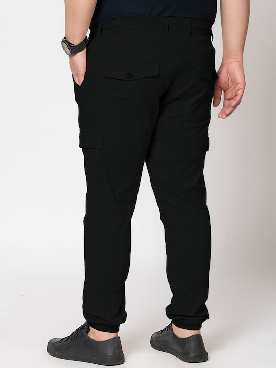 Men Black Regular Fit Solid Cargo Trouser