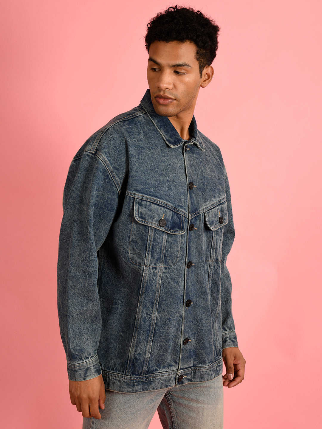 Men Over Size Fit Blue Green Denim Jackets