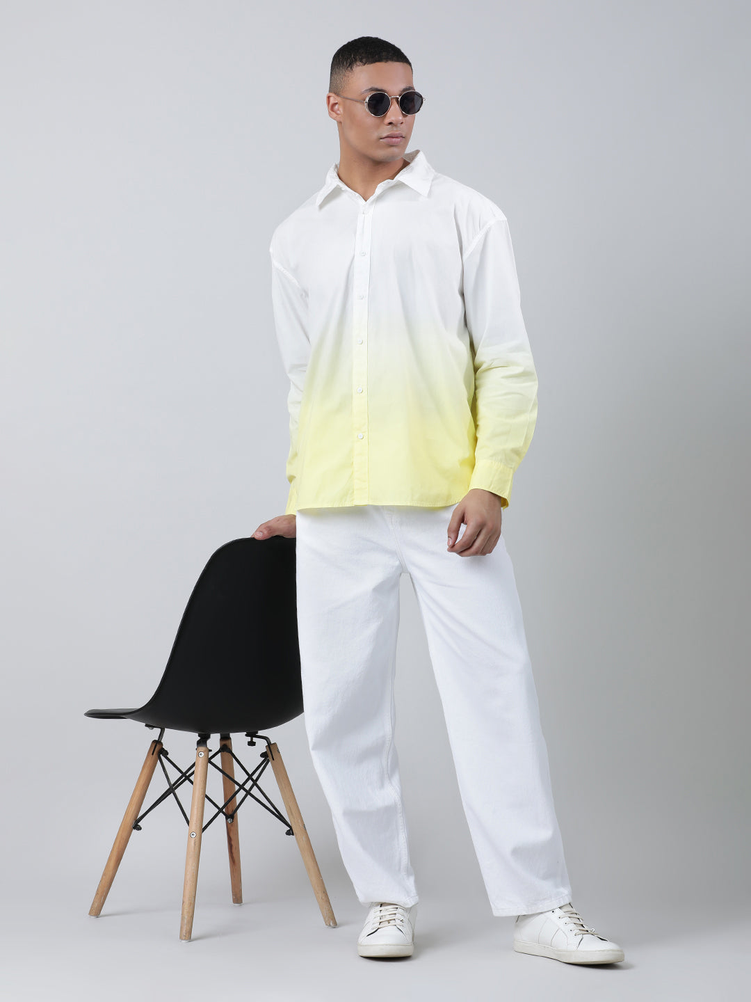 Gender Fluid Sunshine Yellow/White Ombre Ovesized Solid Casual Shirt