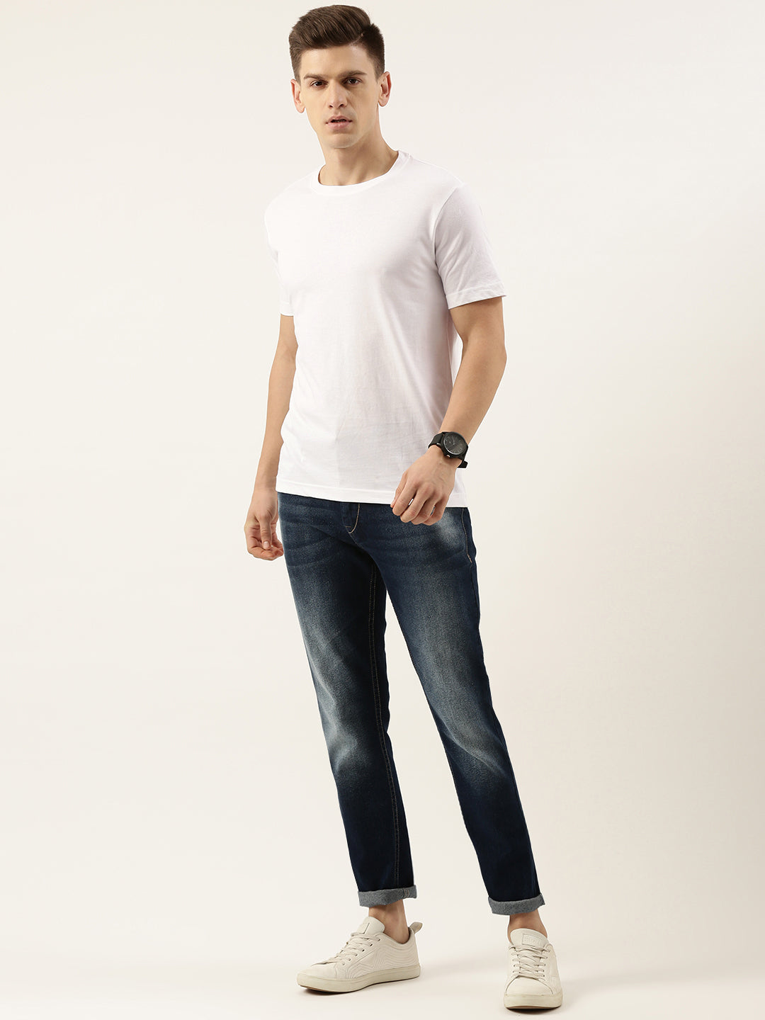 Men White Solid Regular Fit T-Shirt