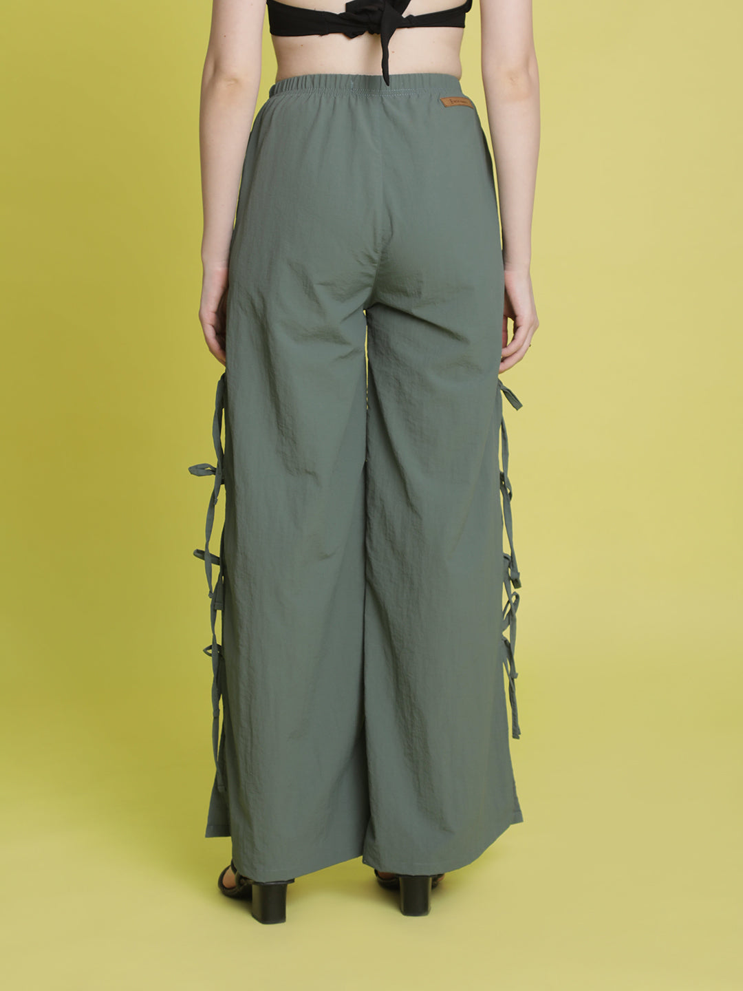 Women Green Wide Leg Trouser with side Tie up