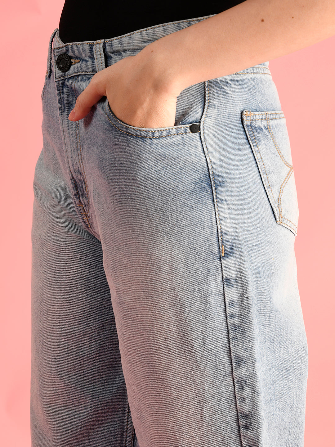 Women Balloon Fit Mid Blue Denim Trousers