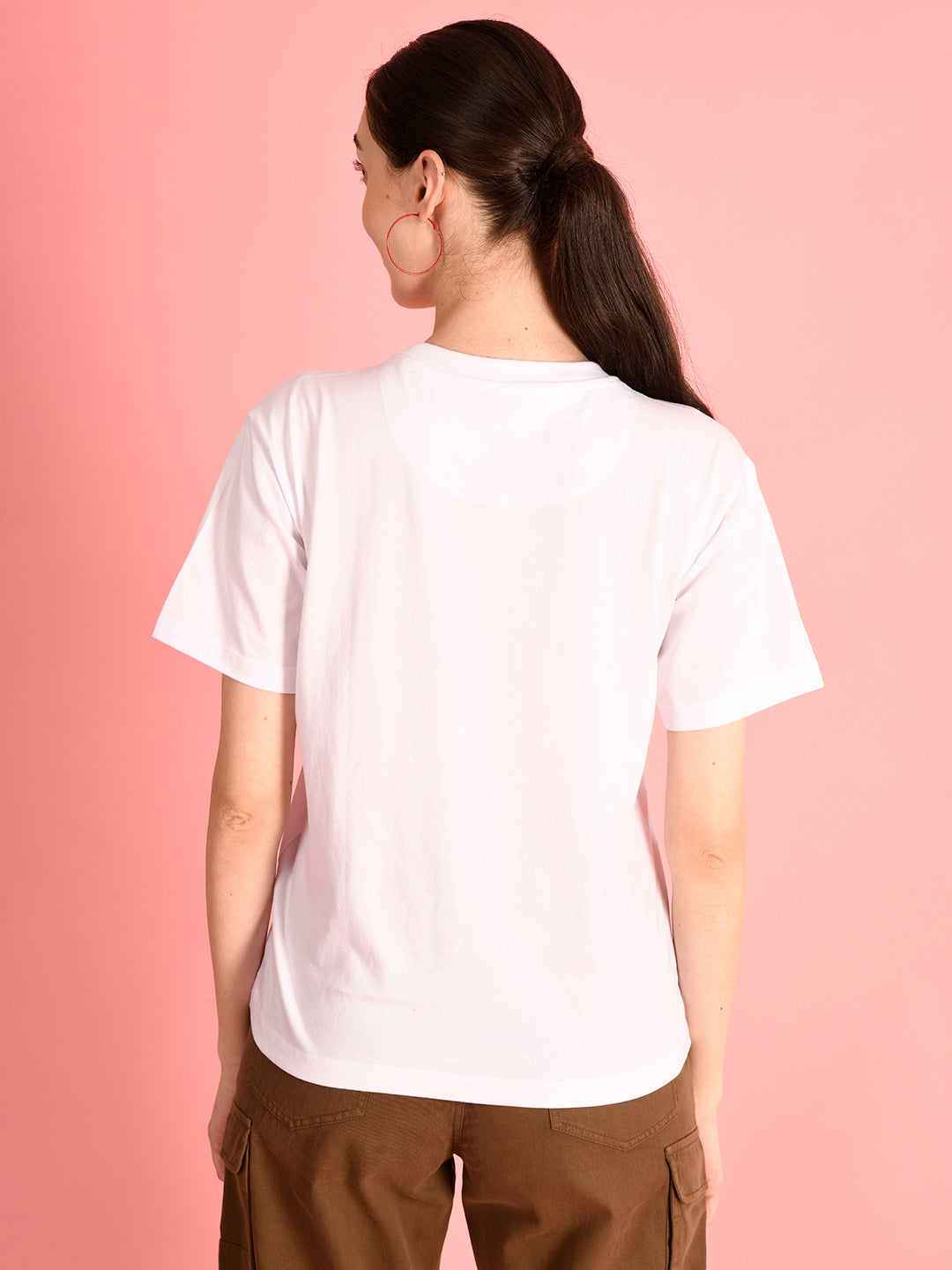 Women's Regular Fit White T-Shirt with 'Cherry' Typography Graphic