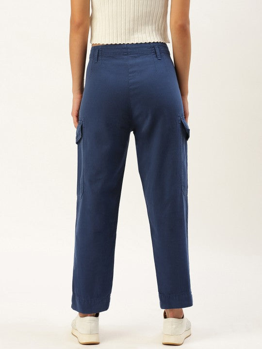 Women Insignia Blue Regular Fit Solid Cargo Trousers