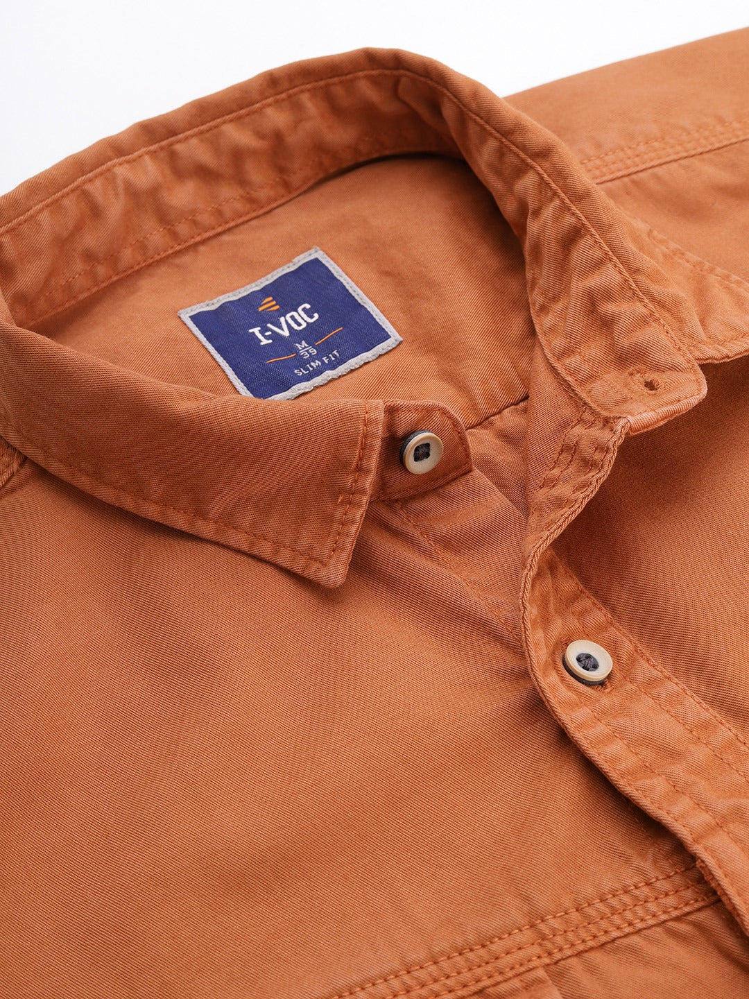 Men Burnt Orange Slim Fit Solid Casual Shirt