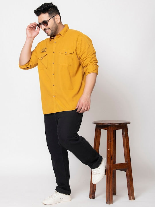 Men Mustard Regular Fit Solid Casual Shirt