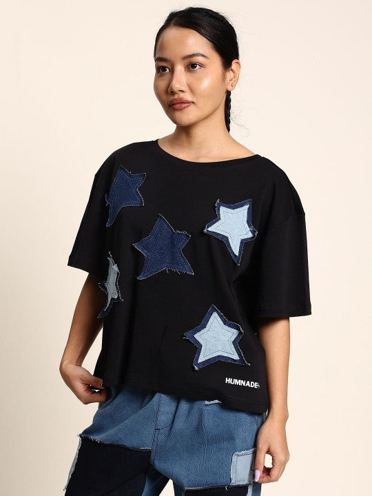 Women Black Oversized Starstruck Tee