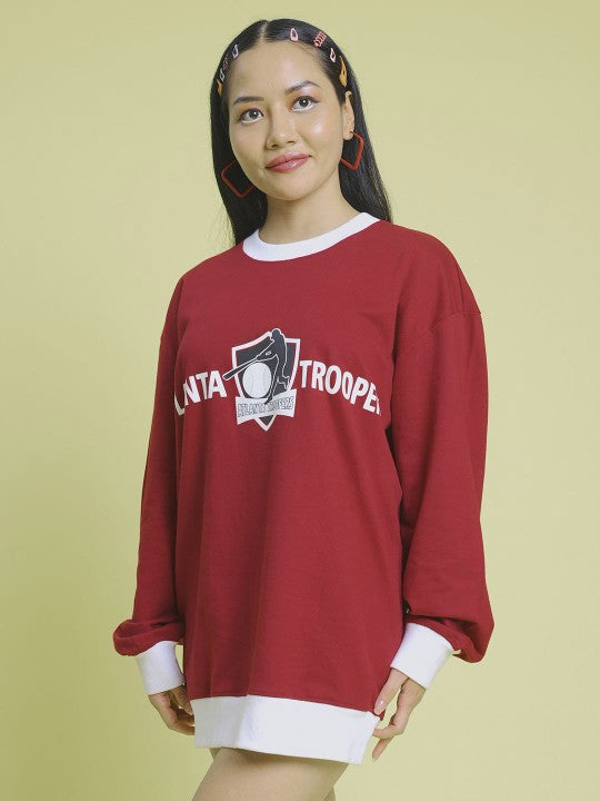 Women-Varsity-printed-longline-Sweatshirt