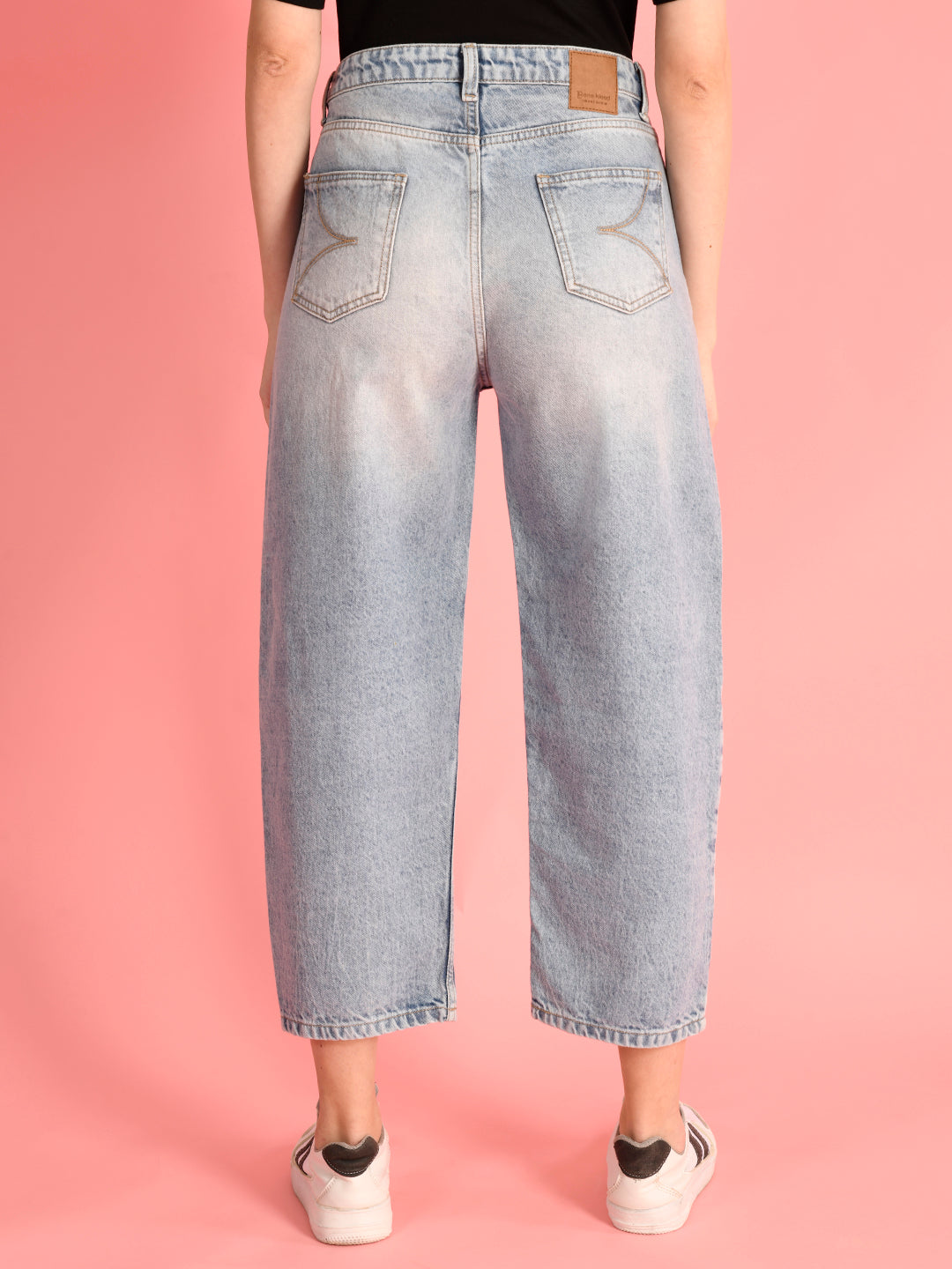 Women Balloon Fit Mid Blue Denim Trousers