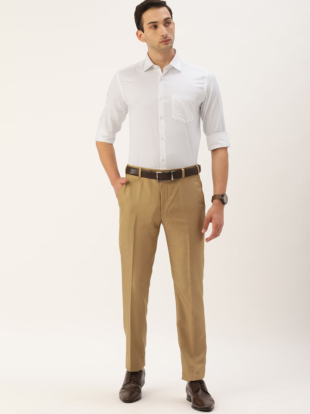 Men White Solid Regular Fit Formal Shirt