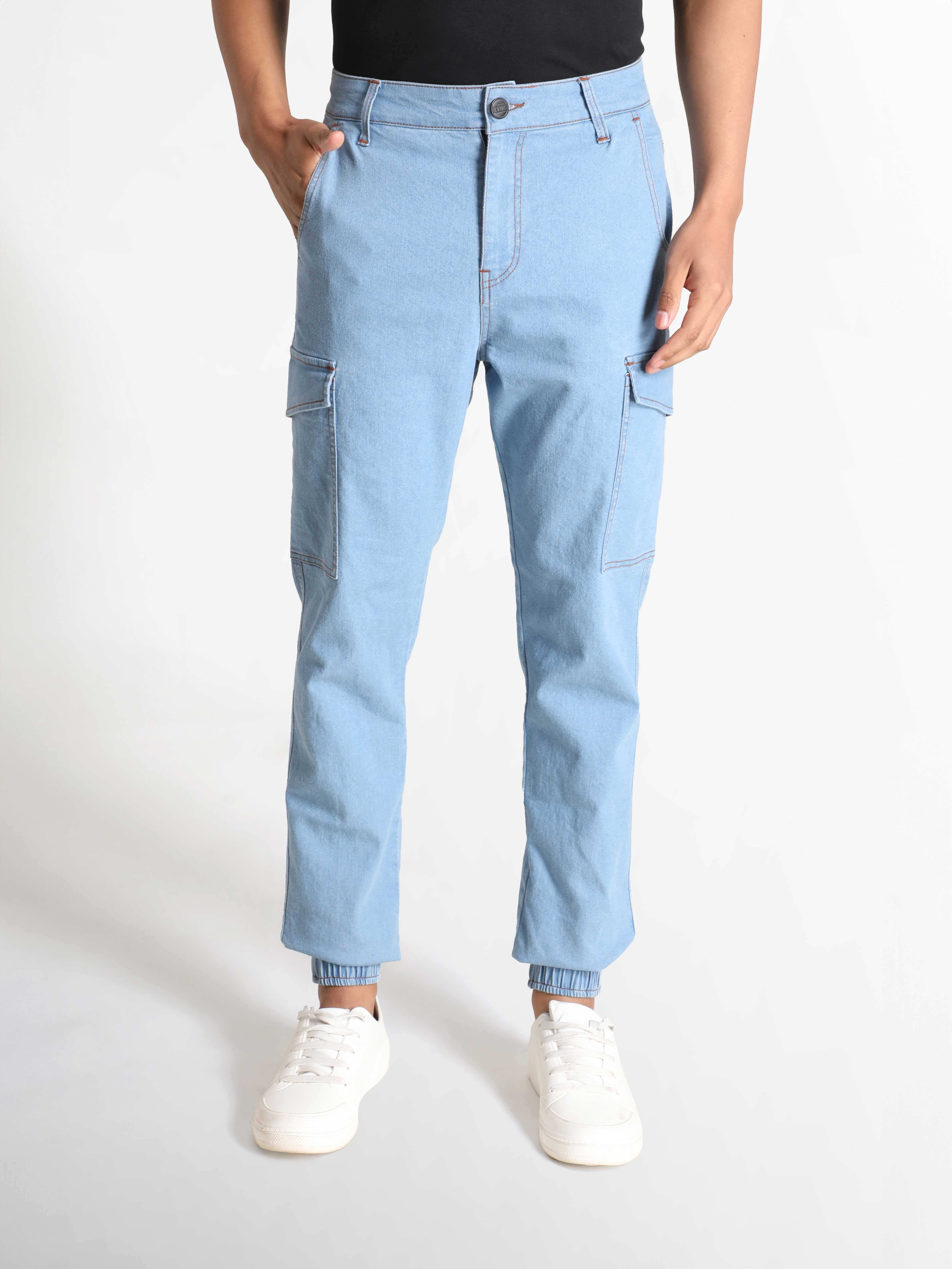 Men Regular Fit Light Blue Trousers