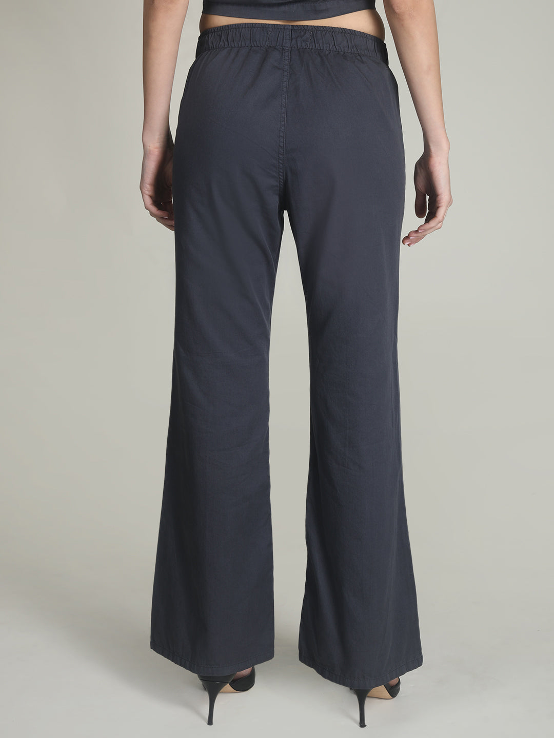 Women High Flare Fit Charcoal Grey Trousers