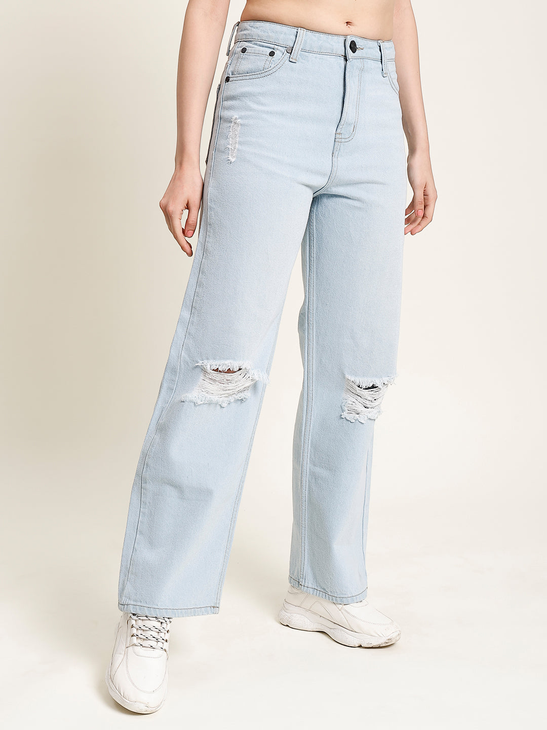 Women Relax Fit Light Blue Trousers