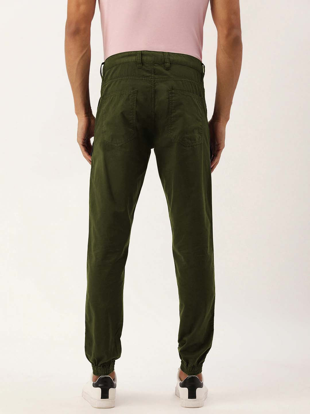 Men Olive Regular Fit Solid Cargo Jogger