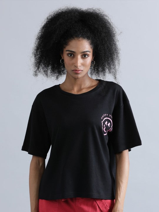 Women Black Graphic Printed Oversized T-Shirt