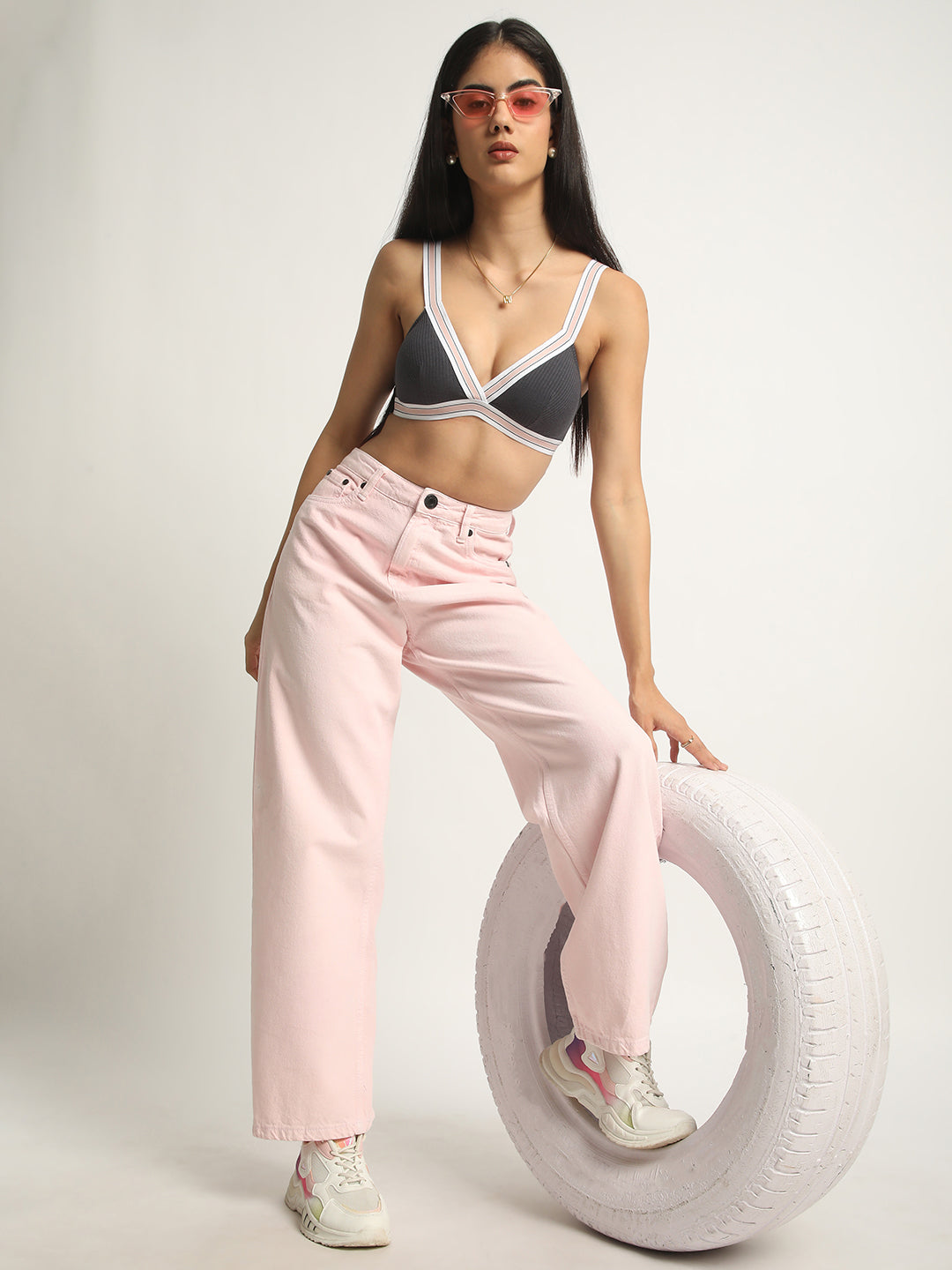 Women Pink Relaxed Fit High-Rise Solid Jeans