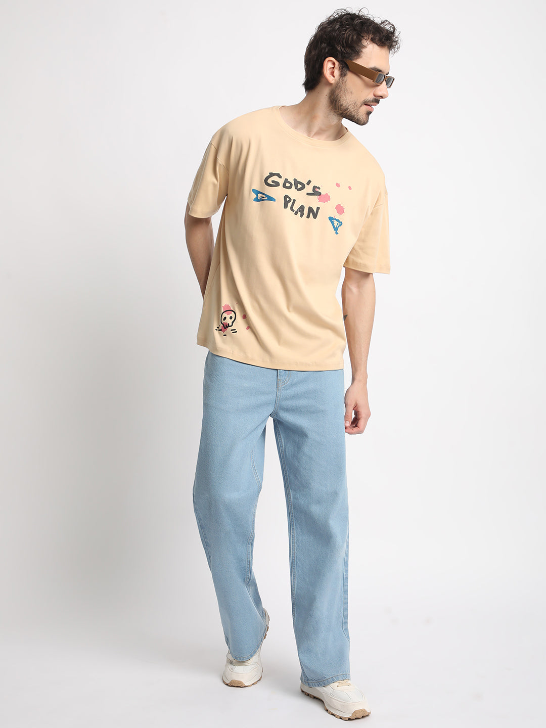 Men-Light Blue-Coloured-100% Cotton -Wide-Leg-Denim-Trousers