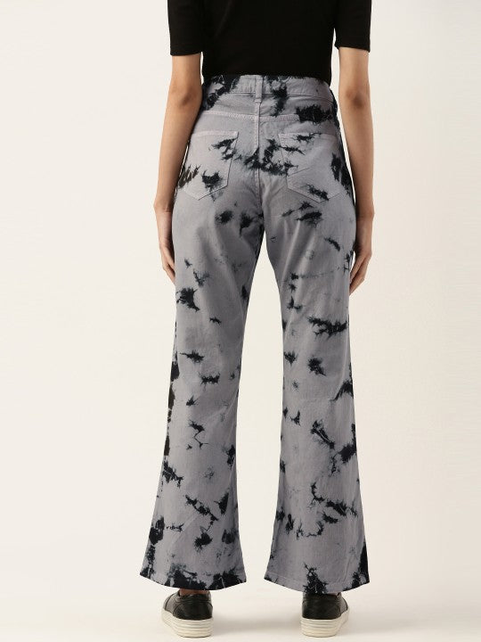 Women Grey Black Boot-Cut Tie and Dye Casual Trousers