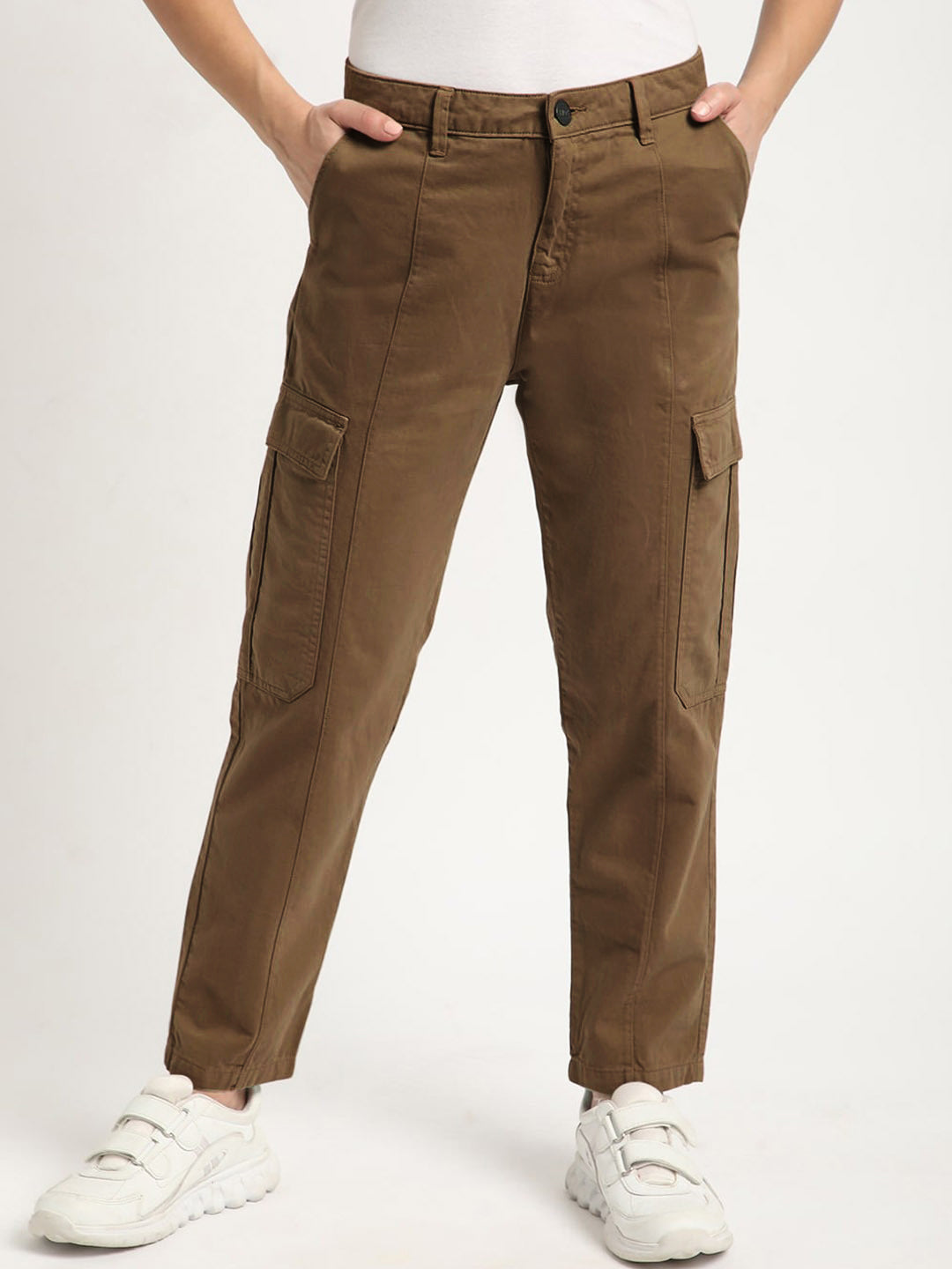 Women Coffeeliquer Regular Fit Solid Paneled Cargo Trouser