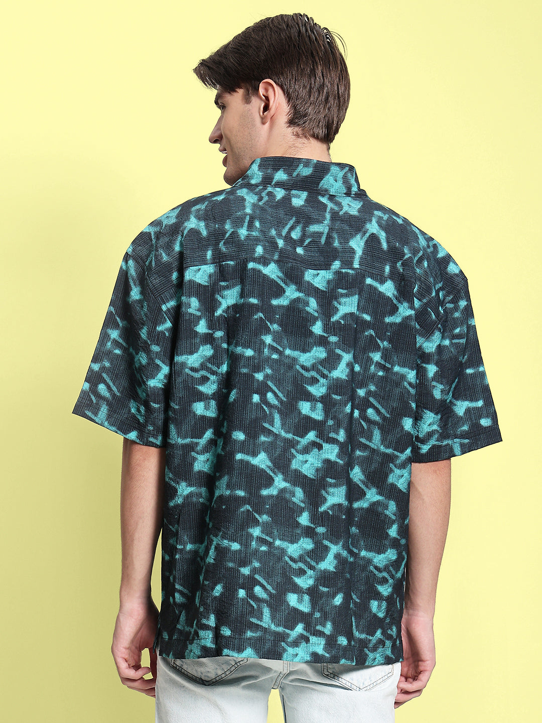 Men Black/Blue Oversized Printed Shirt