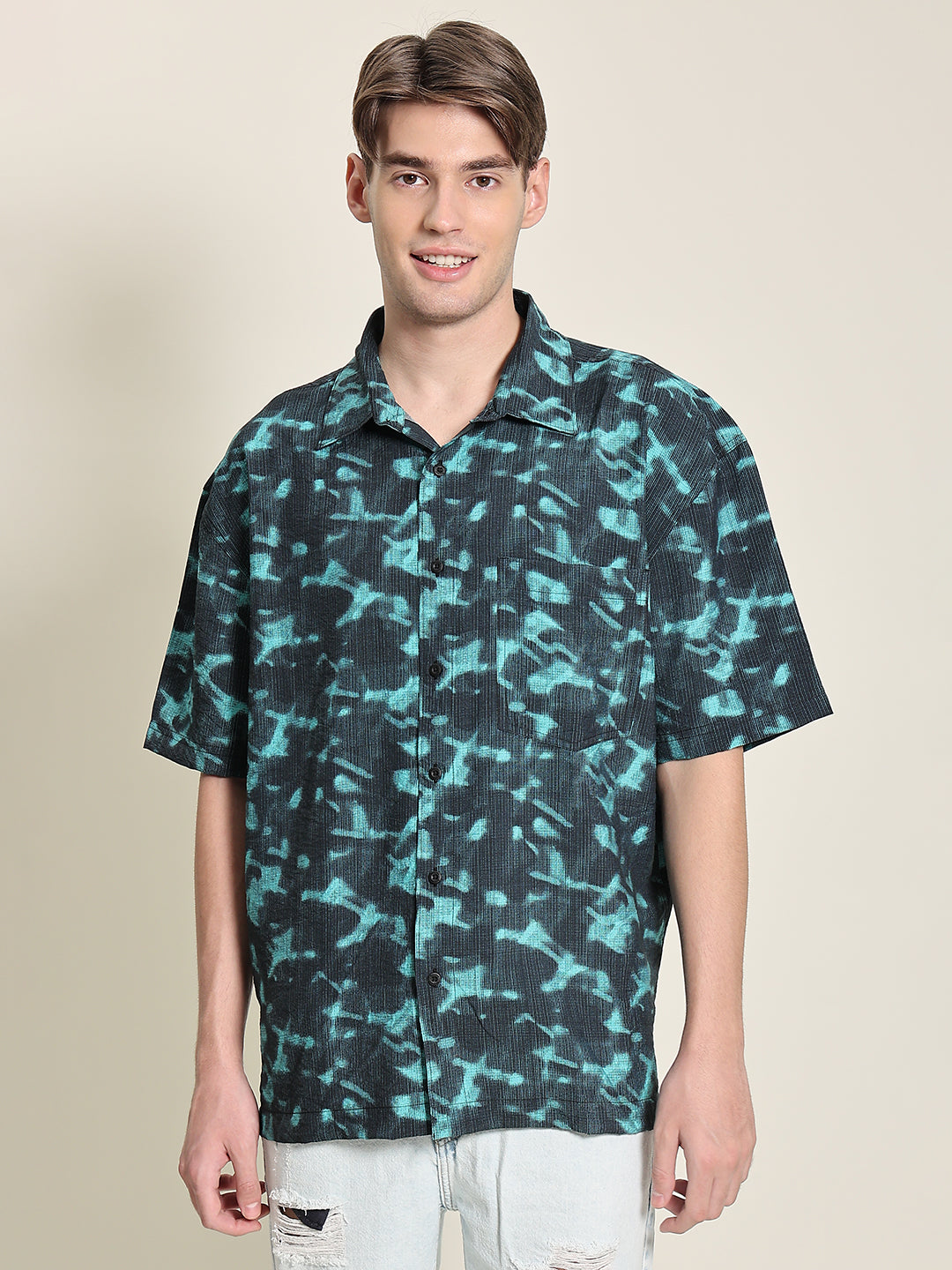 Men Black/Blue Oversized Printed Shirt