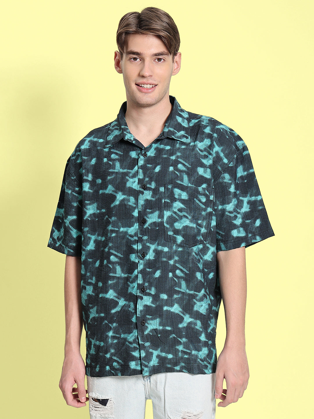 Men Black/Blue Oversized Printed Shirt