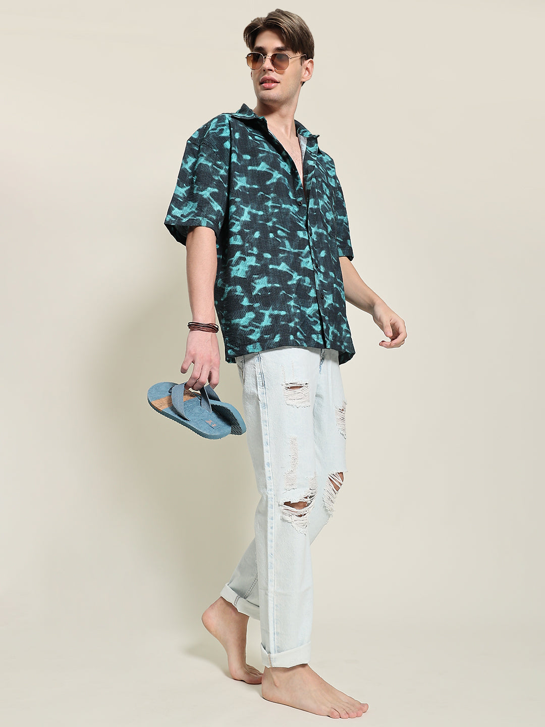 Men Black/Blue Oversized Printed Shirt