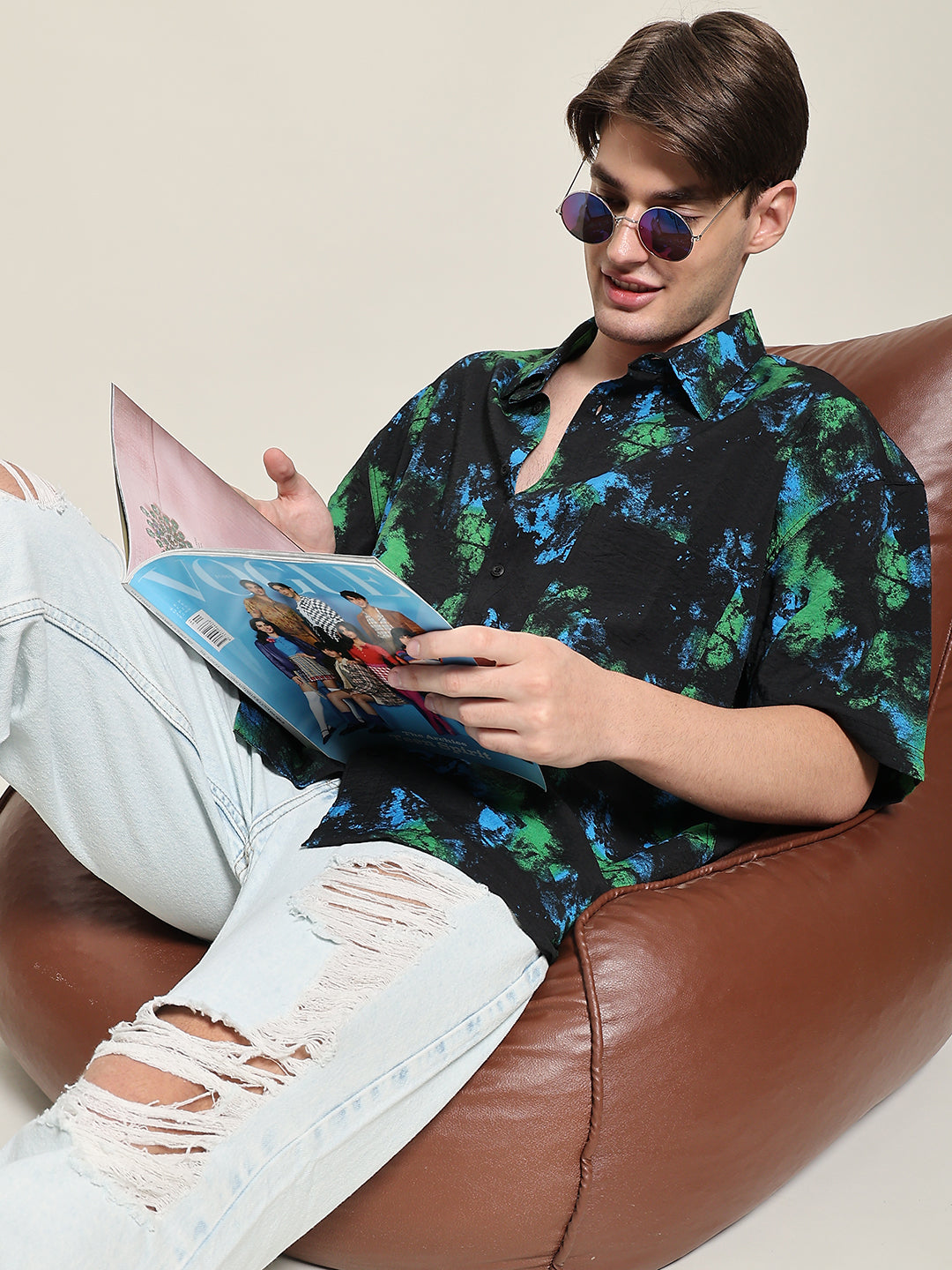 Men Black/Green Oversized Printed Shirt