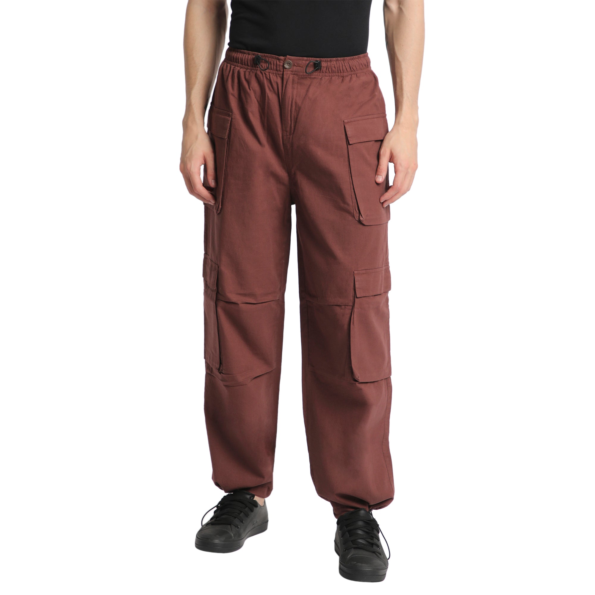 Men-Brown-Coloured-100% Cotton -Parachute-Fit-Cargo-Trousers