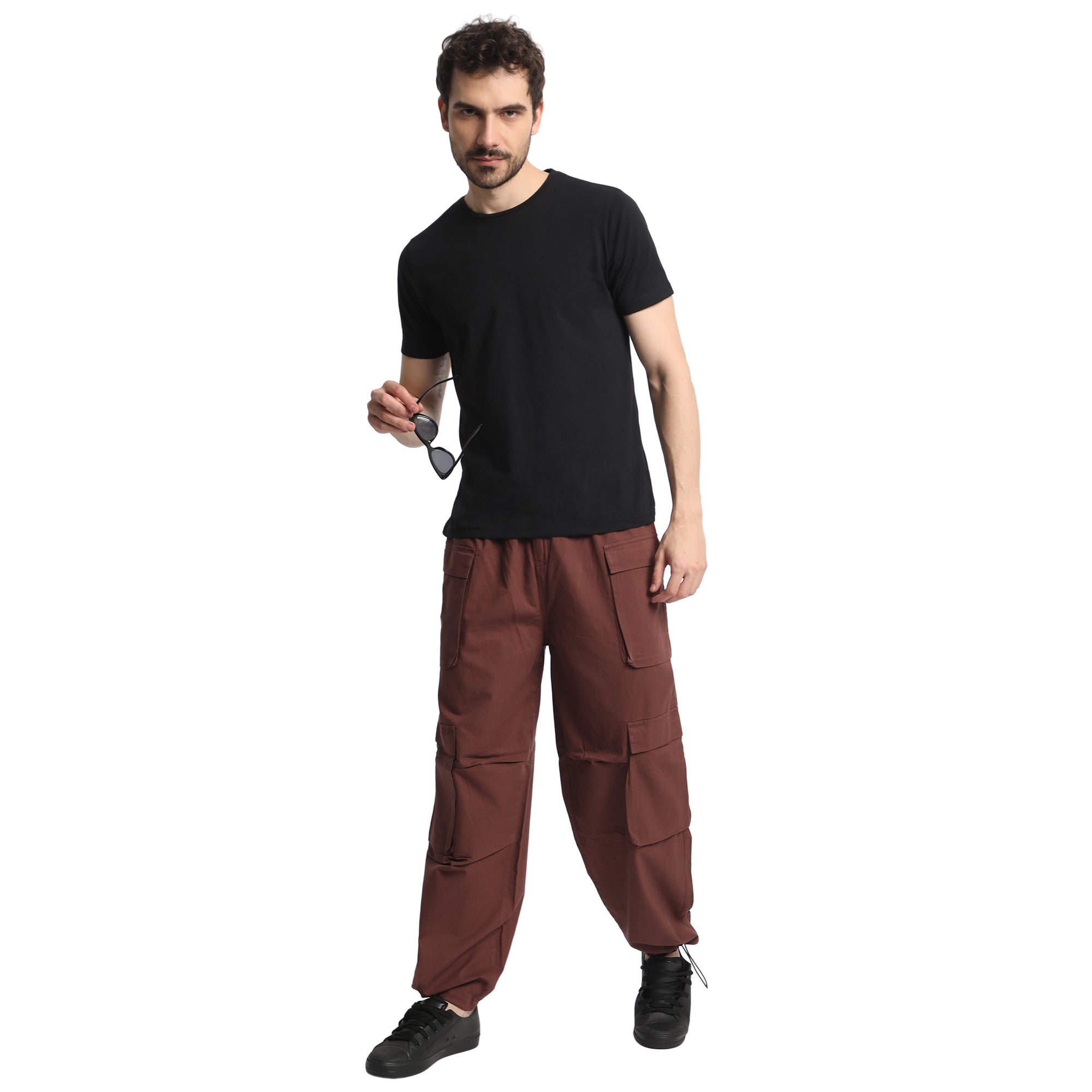 Men Brown Coloured 100% Cotton  Parachute Fit Cargo Trousers