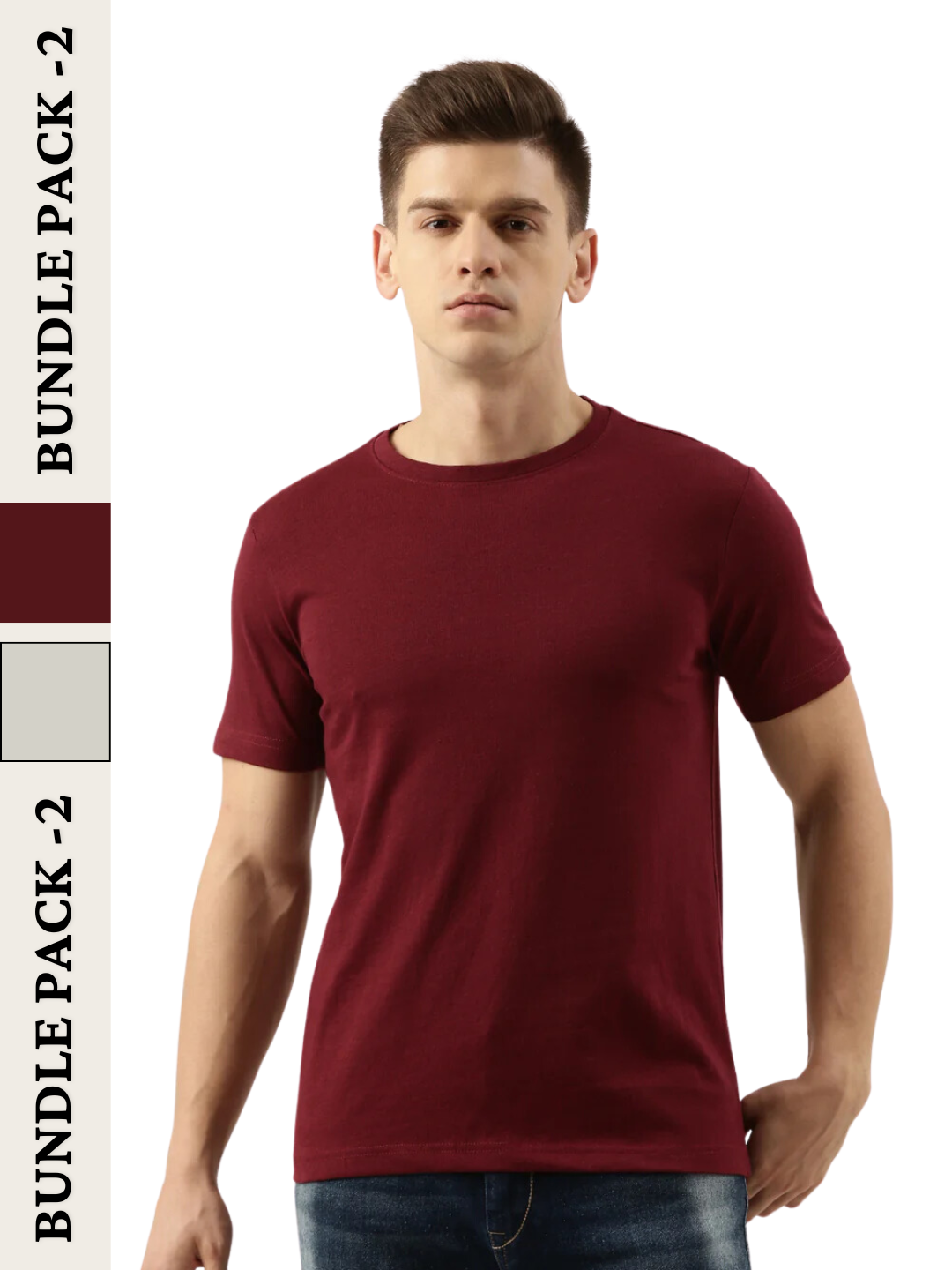 Men Maroon/Lightgrey Regular Fit Solid Sustainable T-Shirt Pack Of 2