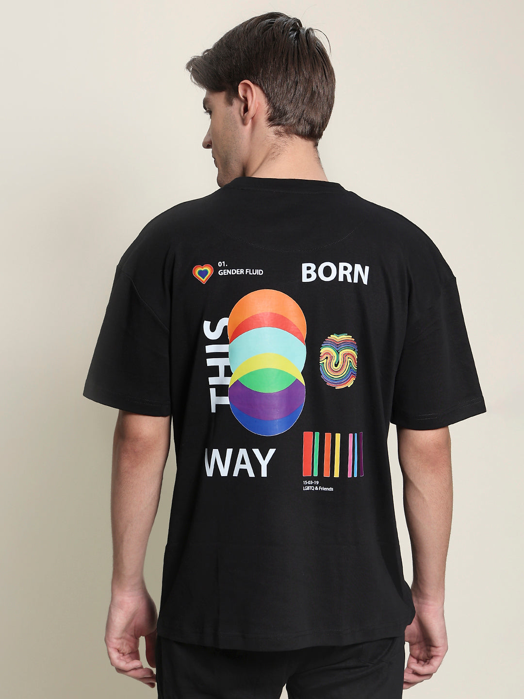 Gender Fluid Black Pride Born This Way Black Oversized T-Shirt