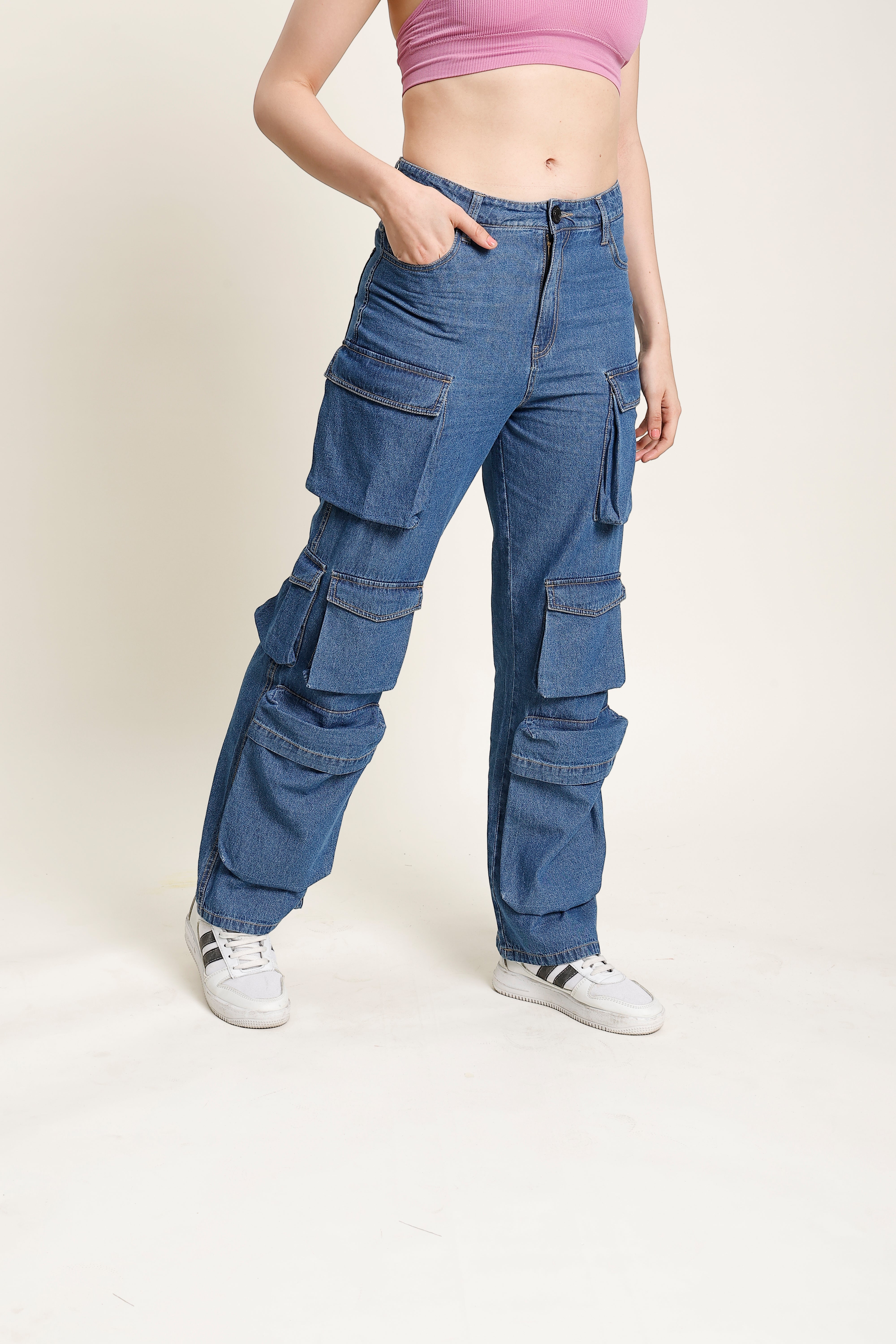 Women's Straight Mid Blue Trousers