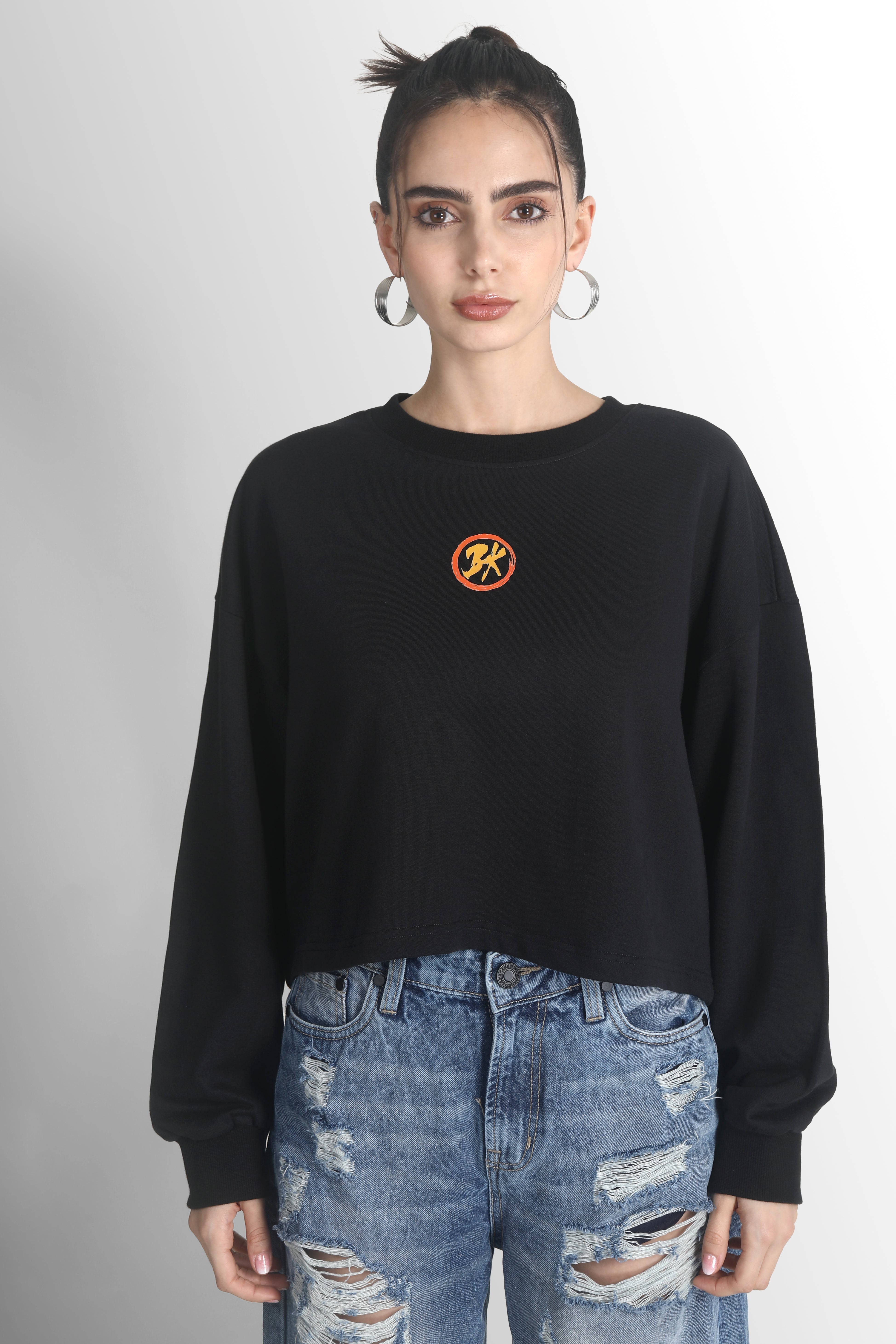 Women Black Oversize Fit Sweatshirt