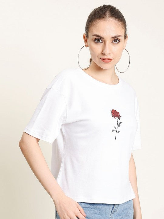 Women White  Boxy Fit Oversized T Shirt