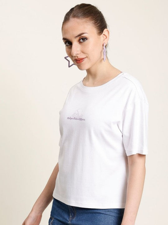 Women Topographic Print Crop Boxy T Shirt