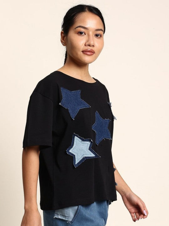 Women Black Oversized Starstruck Tee