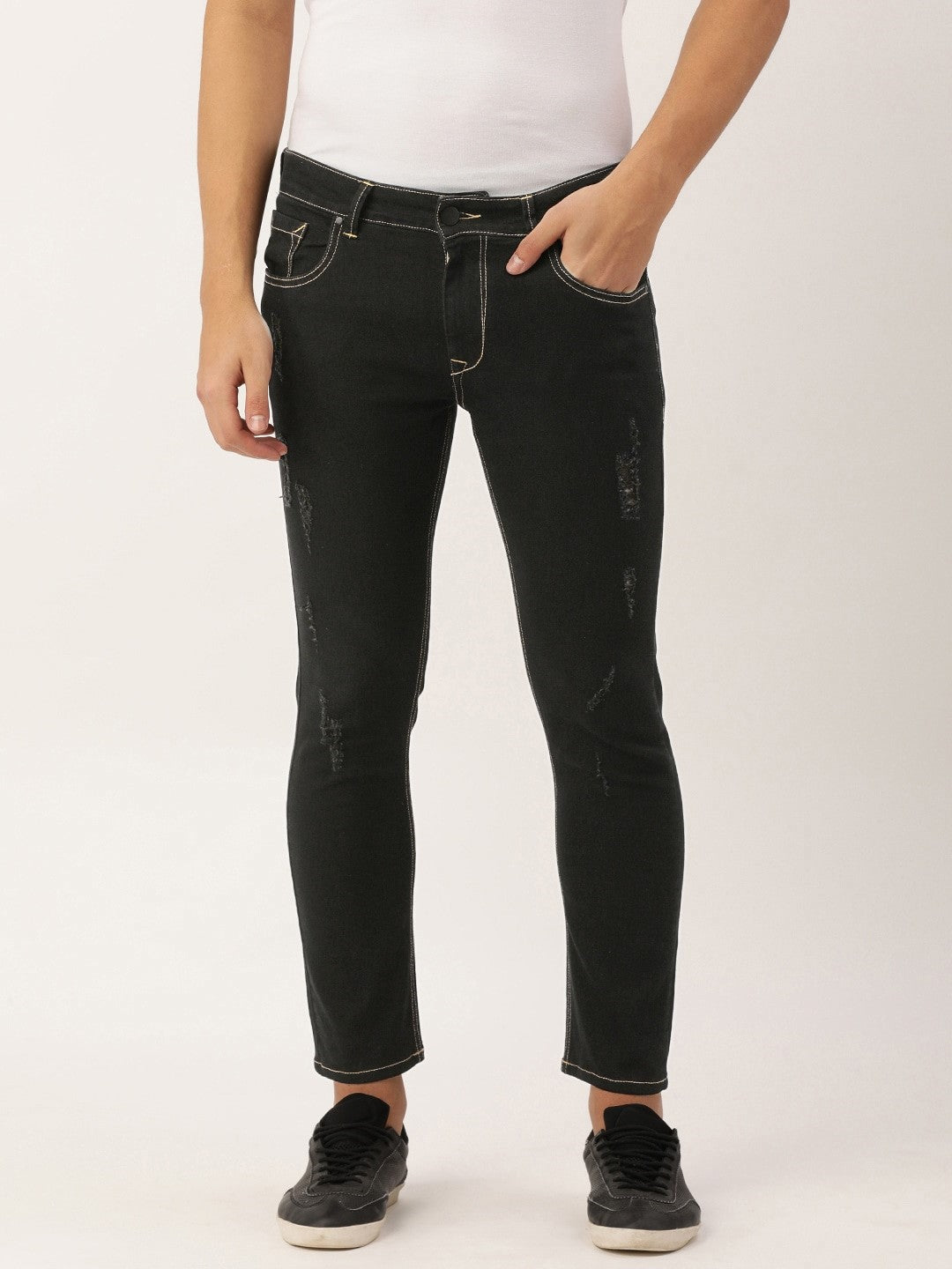 Men Jet Black Tapered Fit Solid Jeans